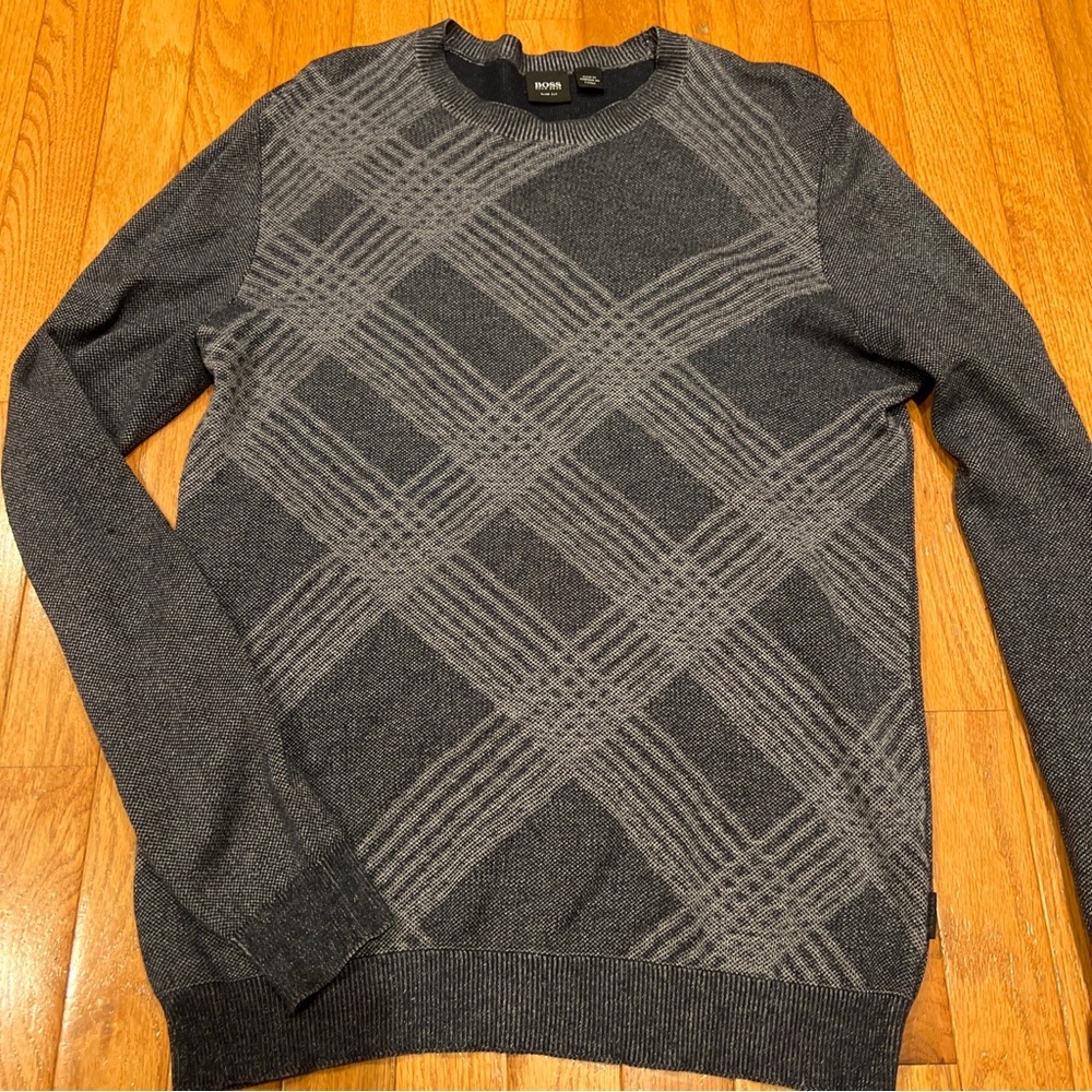 Hugo Boss Slim Fit Grey & Navy Cotton/lightweight Sweater Size M Medium